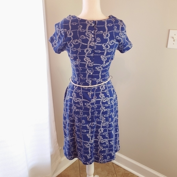 Talbots Medium Petites Nautical Rope Dress Blue Short sleeve Back zip - Picture 2 of 12